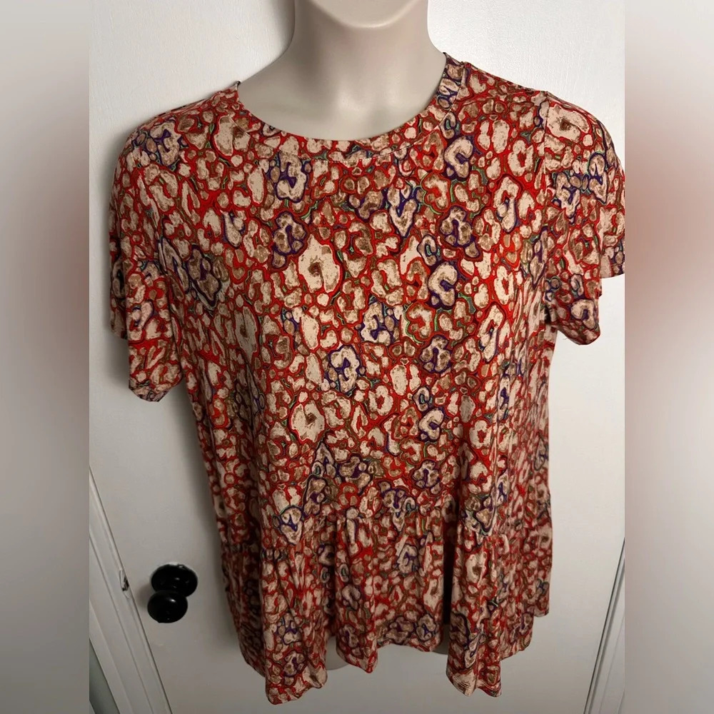 LOGO by Lori Goldstein Animal Print super soft ruffle top size L #1477 - Picture 6 of 10